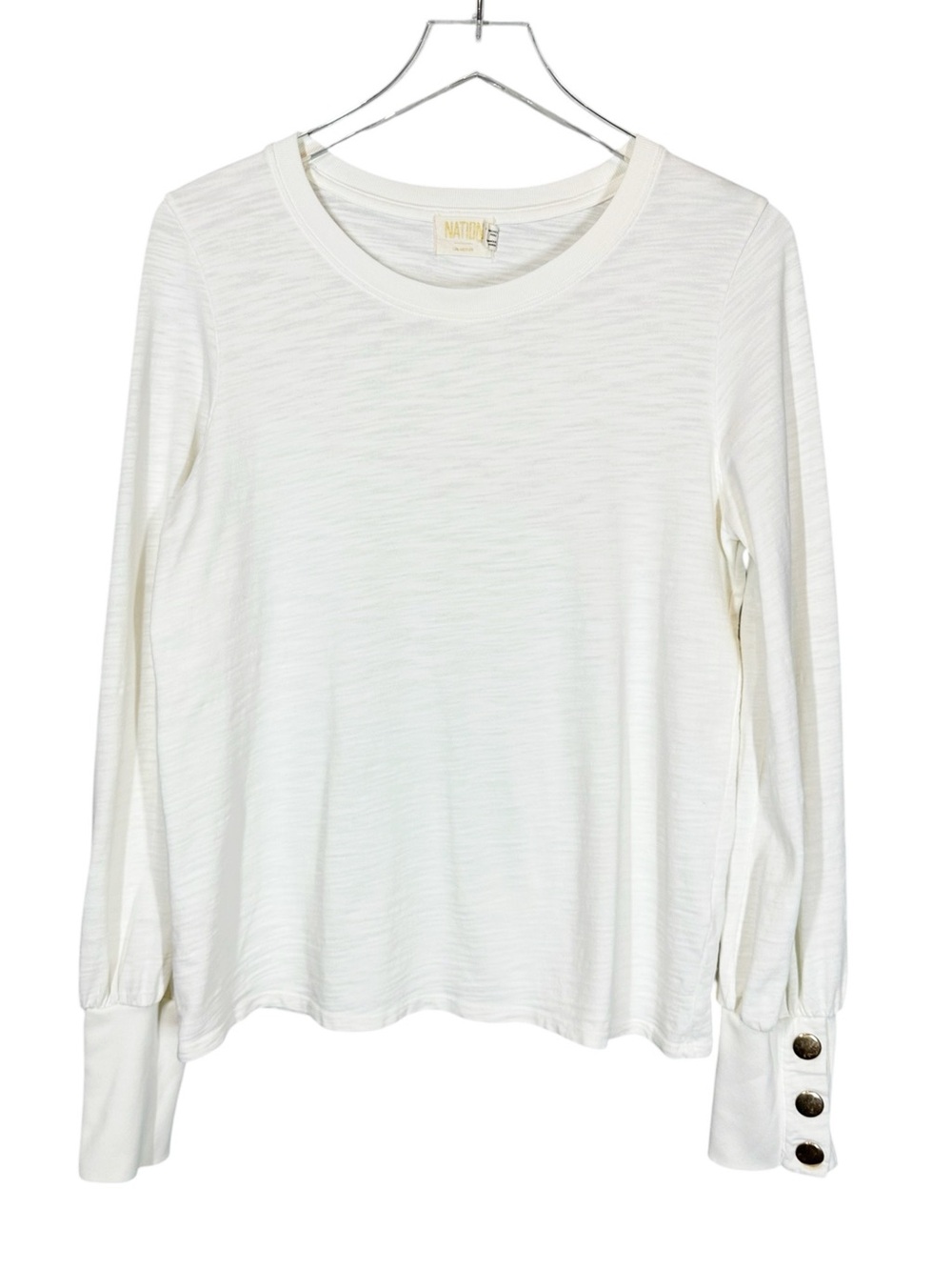 NATION LTD Women's Medium Ivory Cotton Long Sleeve Crewneck gold Buttons